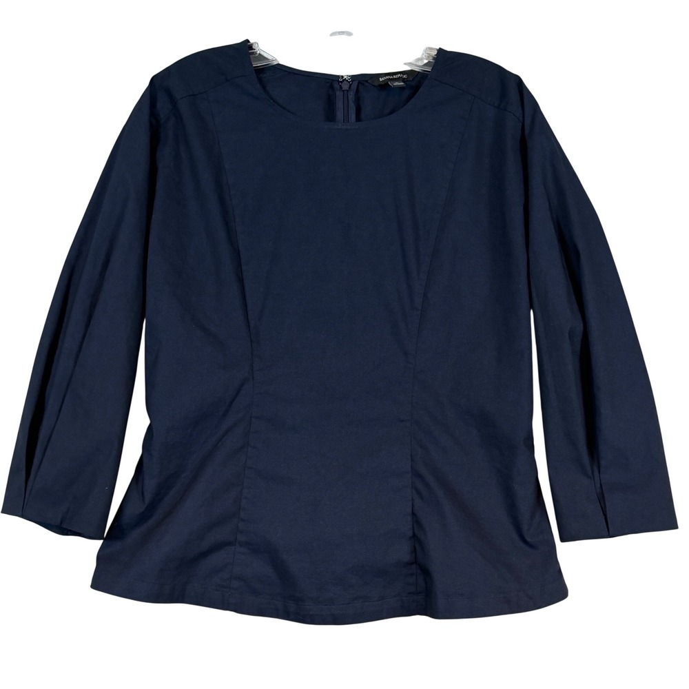 Banana Republic Navy Blue 3/4 Sleeve Tailored Blouse Round Neck Stretch Top S